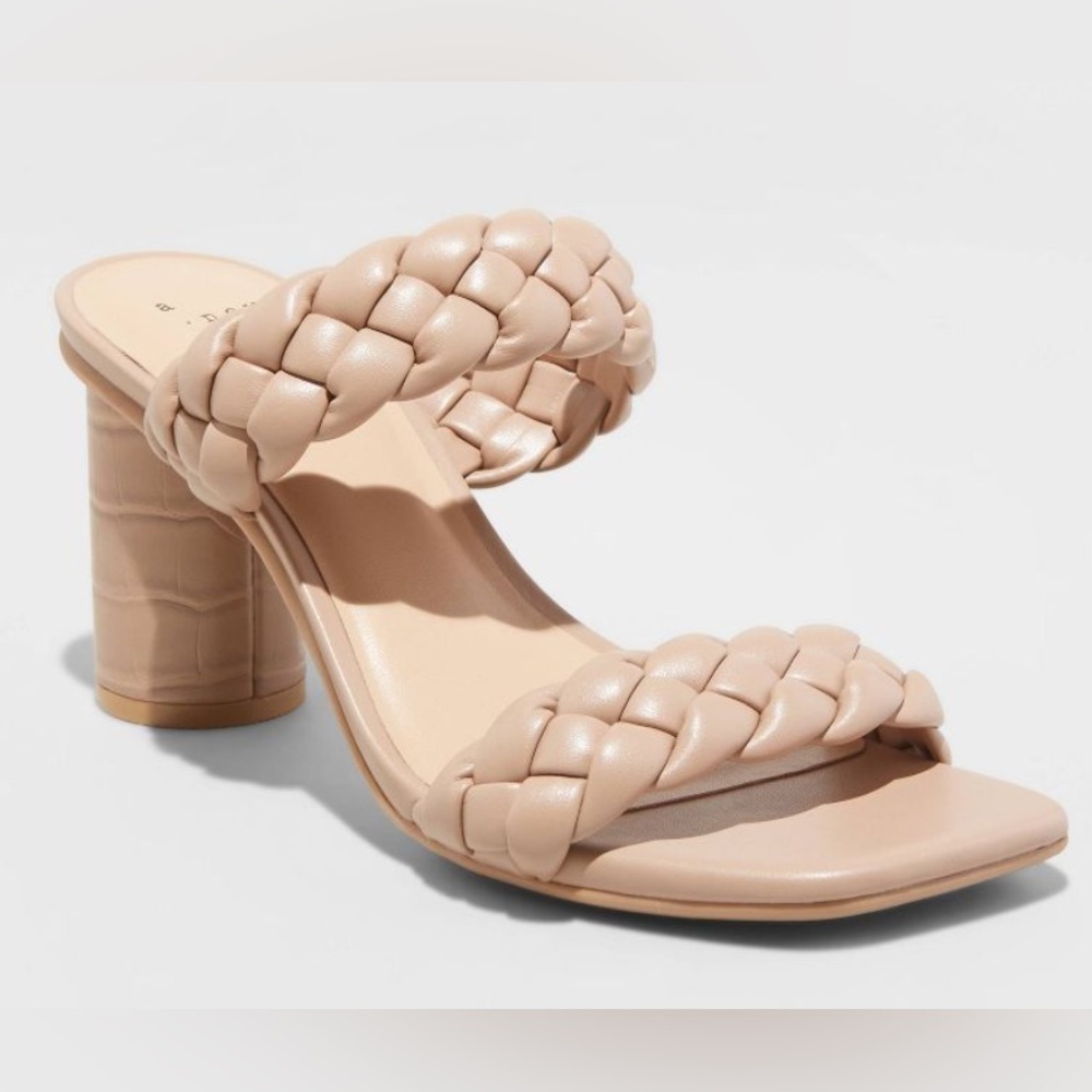 Women's Braided Strap Block Heel Sandals - Tan